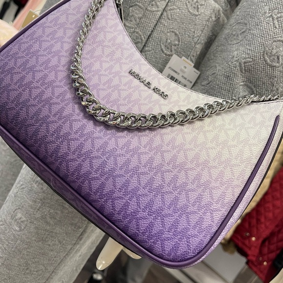 Michael Kors Jet Set Lg Pochette Ombré Logo Crossbody XBody Bag Dark Purple NWT - Picture 14 of 16